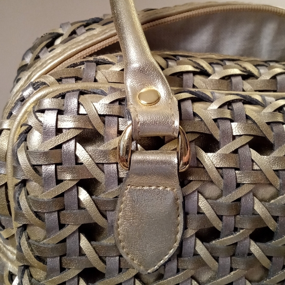 Vintage Warren Reed Gold And Silver Metallic Woven Leather Satchel EUC - Picture 3 of 6